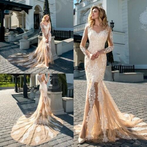2019 Bohemian Wedding Dresses Sexy V Neck Long Sleeves Lace Appliques Mermaid Bridal Gowns Boho Vestidos De Noiva