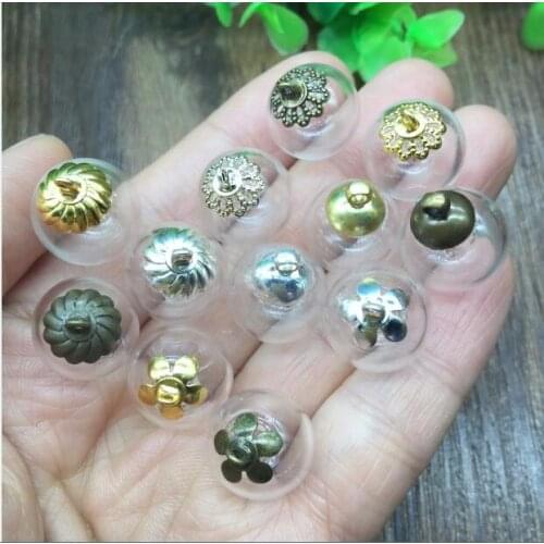 20sets/lot 14*4mm ball glass globe with beads cap jewelry findings DIY glass bottle vial pendant necklace pendant charms