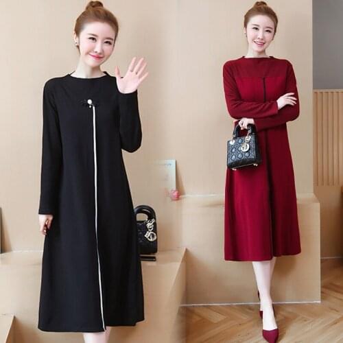 2020 Dress 5xl Women Mid-length Long-sleeved Korean Abiti Donna Round Neck Commuter Stitching Fashion Abbigliamento Donna J056