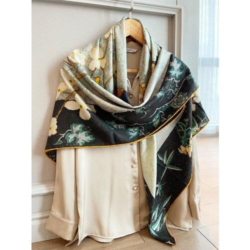 2021 new oil painting double-sided printed silk cashmere scarf womens comfortable warm silk fluffy 70*70CM