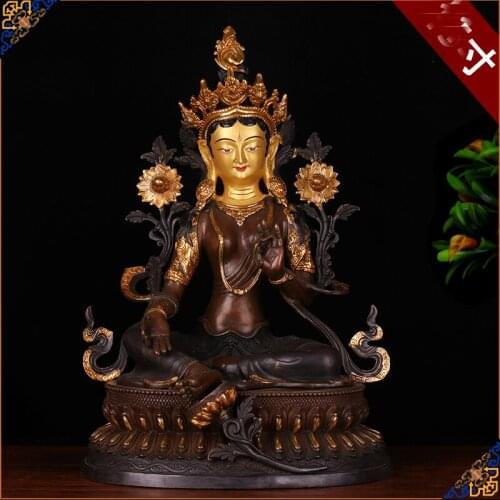48CM 19 inch HUGE TOP Buddha figure HOME efficacious Protection Tibetan Bodhisattva Green Tara Gold-plated Buddha brass statue