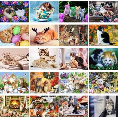 5D DIY Diamond Painting Cross Stitch Cat Animal Diamond Embroidery Full Round Drill Mosaic Rhinestones Paintings Room Decor Gift