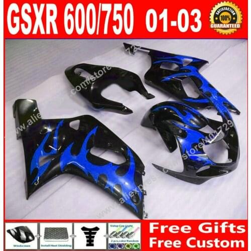 7 gift Fairings for bodywork SUZUKI GSXR 2001 2002 2003 new black with blue 600 750 gsxr600 gsxr750 01 02 03 fairing kits BK06