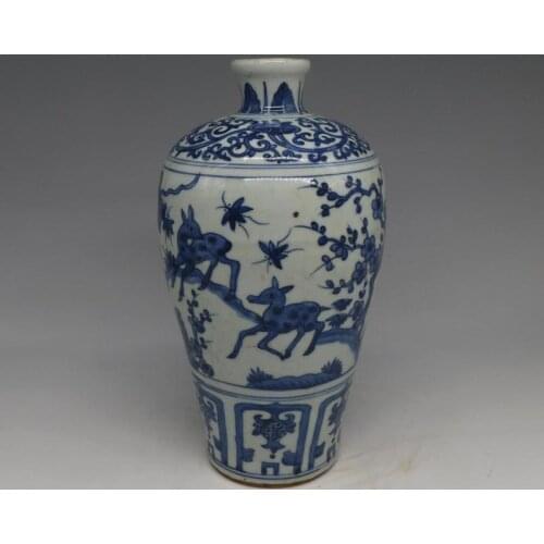 Antique MingDynasty porcelain vase,blue longevity Deer&Crane bottle,painted crafts,Decoration,Collection&Adornment,Free shipping