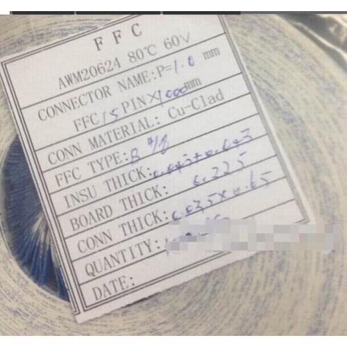 Free shipping Flex Ribbon FFC Cable 1.0mm 15pin 100cm AWM 20624 80C 60V VW-1 Type B