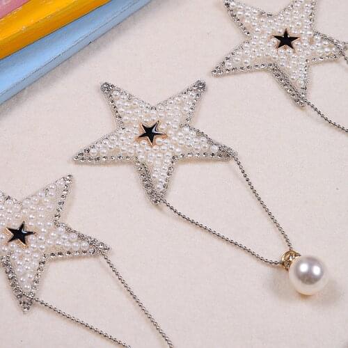 Sparkling Pearl Diamond Five-pointed Star Tassel Clothes Patches For Clothing Appliques Iron-on Scrapbooking Stickers