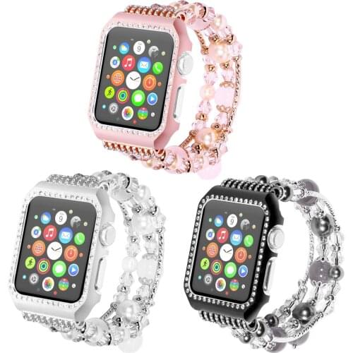 Pink White Agate Bracelet Strap for Apple Watch Band Series 1 2 3 4 5 6 SE Diamond Case for Apple iWatch Cover 38 40 42 44mm