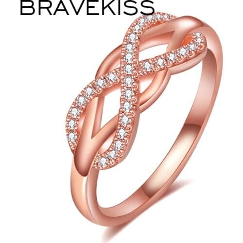 BRAVEKISS New Trendy Rose Gold Wave Initial Letter Rings Fashionable Zircon Infinity Ring Geometric Engagement Jewelry BUR0444