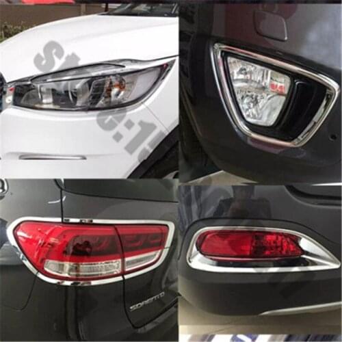 For Kia Sorento 2015-2017 Car styling ABS Chrome Fog light Lamp Cover Trim Front+Rear headlight Lamp Cover Trim