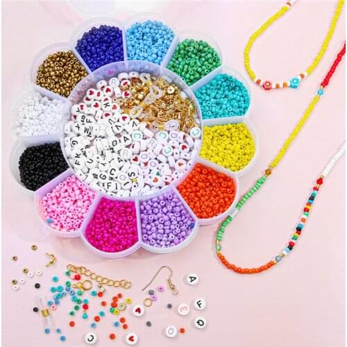 Jewelry Making Kit ABS Pearl Beads Alphabet Letter Beads Set Hook Glass Seed Bead Chain String Lobster Clasp Box for DIY Earring