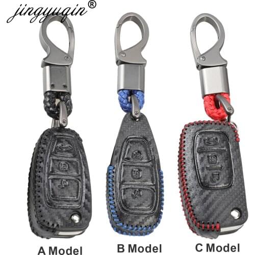 Carbon Car Styling Leather key Ring Cover Case Holder For Ford Focus 2 3 4 MK2 MK3 MK4 Kuga Edge Mondeo Fusion Ecosport Fiesta
