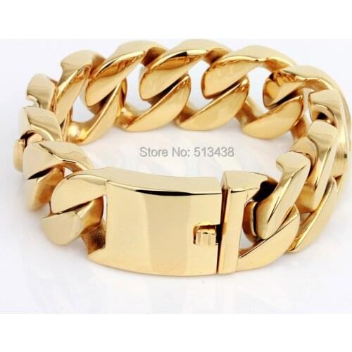The classic heavy 166g Men Gold Bling Jewelry Cuban Curb Link bracelet Stainless steel 20mm 8.55