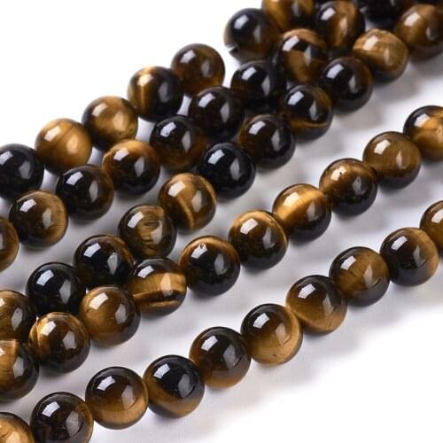5Strands 6mm Round Tiger Eye Beads Strands For Bracelet Necklace Jewelry Making, Hole: 1mm; about 31pcs/strand, 8"