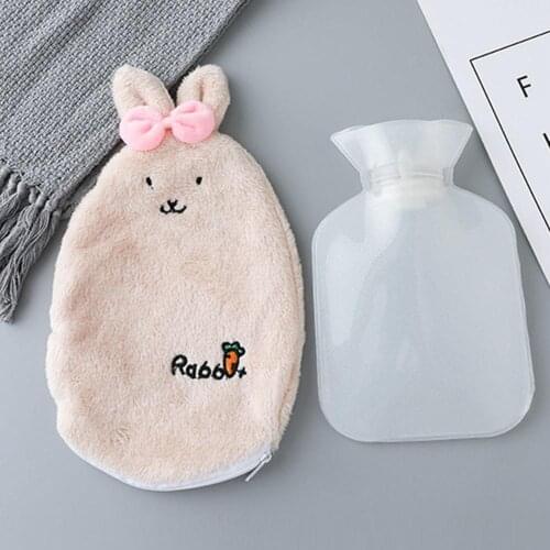 1Pc Cute Rabbit PVC Stress Pain Relief Therapy Hot Water Bottle Bag with Soft Cozy Cover Winter Warm Heat Reusable Hand Warmer