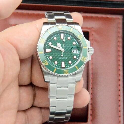 Fashion 40mm Automatic Mens Watch 2813 Movement Mechanical Watch Green Dial Date Luminous Oyster Bracelet