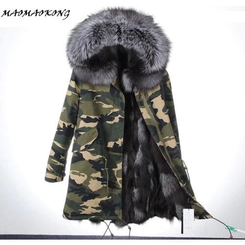 2017 New Long Camouflage Winter Jacket Women Outwear Thick Parkas Natural Real Fox Fur Coat Hooded Pelliccia