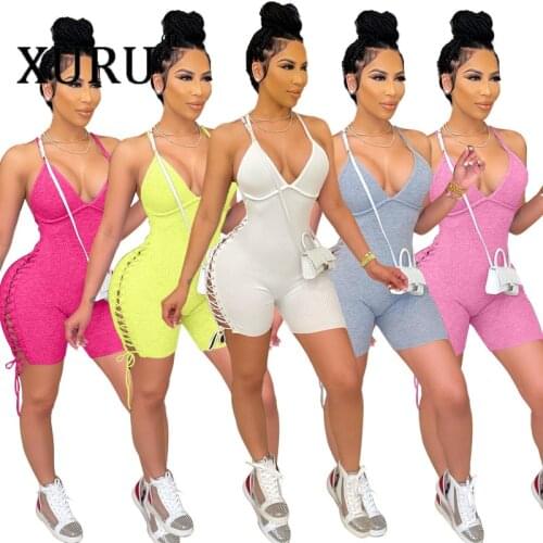 XURU New Womens Jumpsuit Summer Sexy Womens Jumpsuit Pit Strip Tight-fitting Buttocks High-waist Lace-up Hip Jumpsuit