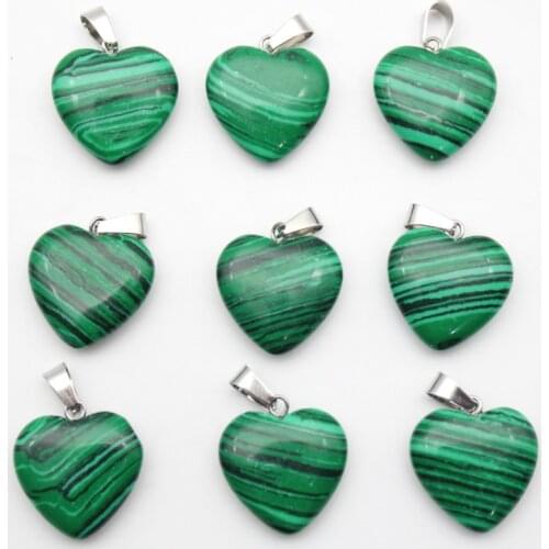 Wholesale 30pcs 16mm high quality natural stone malachite heart pendant for DIY jewelry making necklace pendants Accessories