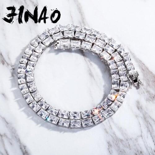 JINAO 6mm Baguette Square Cubic Zirconia Stones Necklace High Qualtiy Tennis Chain Hip Hop Jewelry For Women Gift