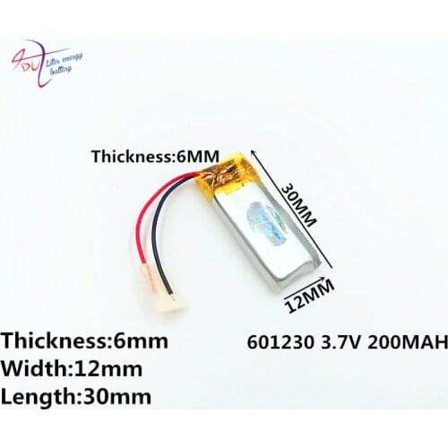 Polymer lithium battery 3.7V, 601230 200mah can be customized wholesale CE FCC ROHS MSDS quality certification