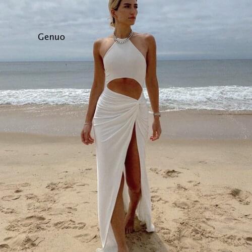 Sexy Crop Top Side Split Long Skirts Two Piece Set Women Twist One Shoulder 2 Piece Sets Summer White Party Clothes