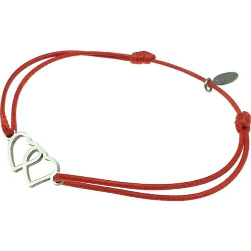 Heart in Heart Stainless Steel Charm Wish Bracelet Two Love Stainless Steel Pendant Adjustable String Gift Bracelet