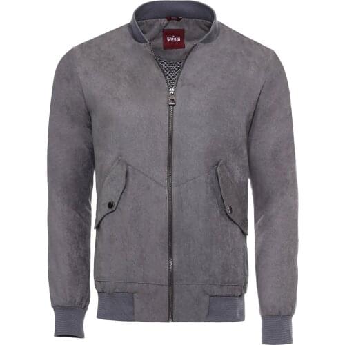 Grey Patch Pockets Suede Bomber Coat