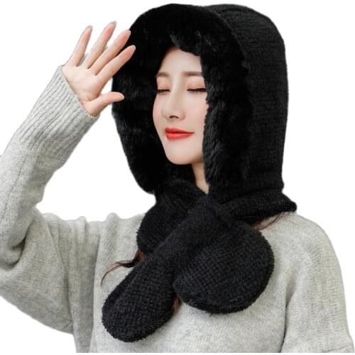 Ear Protector Beanies Autumn Girl Warm Cap Lady Plush Warm Skullies Winter Women Scarf Hat One Piece