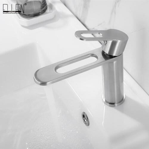 ELLEN Stainless Steel Sink Faucet Brushed Nickel Bathroom Faucet Hot Cold Water Mixer Deck Mounted Basin Sink Faucet EL1506