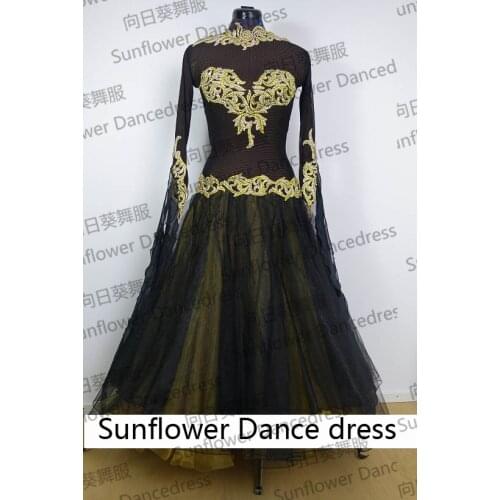 Modern Waltz Tango Ballroom Dance Dress, Smooth Ballroom Dress, Standard Ballroom Dress ,sizeS/ L/ M/ LL black color,Sunflower