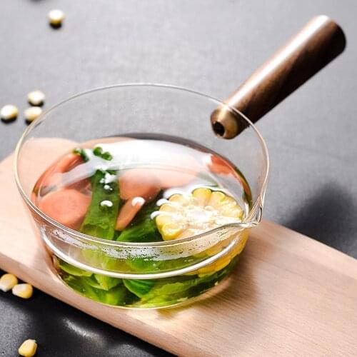 Glass Cooking Pot Milk Instant Noodle Pot Soup Stock Porridge Pots Wooden Handle Open Flame Heating Kitchen Cookware Clay Pot