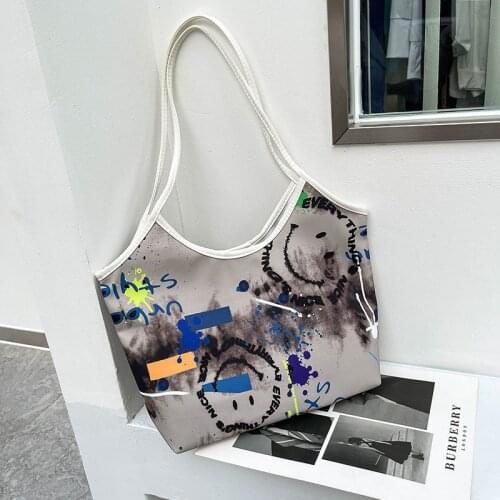 Large-capacity Simple Shopping Bag New Literary Canvas Womens Shoulder Bag Retro Letter Printing Buckle Handbags for Women 2021