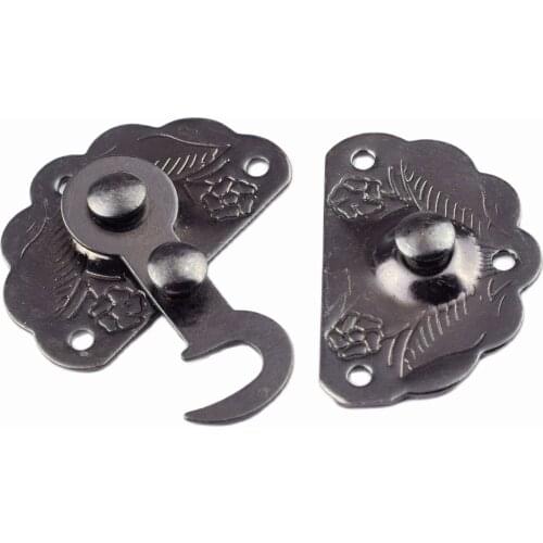 Retro Vintage Latch Hasp Swing Lock Clasp Decorative Cabinet Latches Hasp Pad Lock Clasp for Wooden Box case Chest Gloss Black