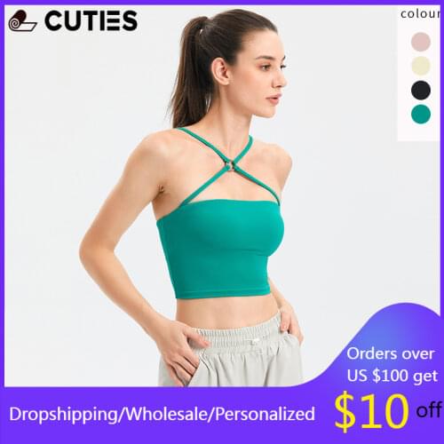 Green Sexy Cross Spaghetti Strap Crop Backless Sports Bra Women Tank Top Workout Fashion Gym Clothing Sport Bra Femme 2021