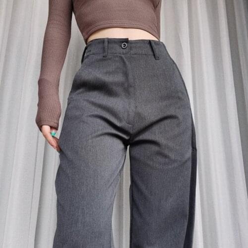 WOMENGAGA Boyfriend Style Loose Thin Straight Suit Pants Female Trend New High Waist Gray Wide Leg Flat Mopping Pants Women 0TA5