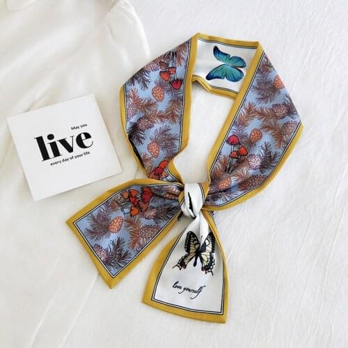 MoriBty Women Silk Satin Skinny Scarf Headbands Cartoon Lovely Hair Ribbon Neckerchief Foulard Femme Bandanas Wraps Neck Bag Tie