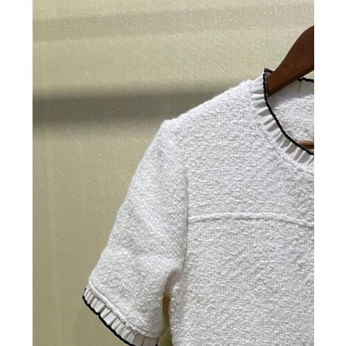 Women Tweed Mini Dress Short Sleeve Woven Single Breasted Ladies Small Fragrant 2021 New Autumn Female Mini Robe