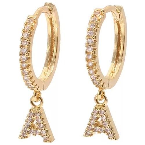 1 Pcs DIY Fashion Cute A-z Letter Crystal Gold Small Hoop Earings for Women Alphabet Fashion Jewellery 2020 New Christmas Gifts