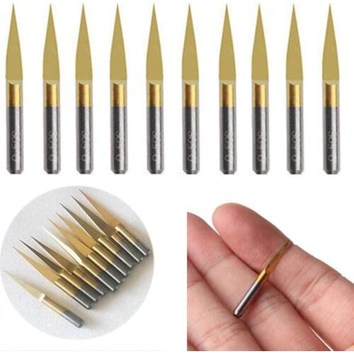 10pcs Carbide PCB Engraving Bits 10 Degree Titanium Coated CNC Router Tool 0.1mm For Power Tools