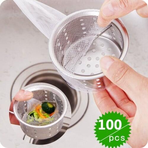 100Pcs Disposable Kitchen Sink Strainer Bag Mesh Filtering Garbage Bag Shower Hair Stopper Sewer Water Filter Home Restaurant