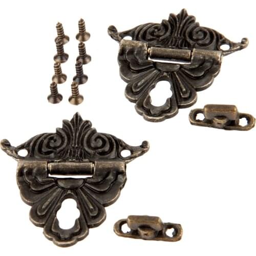 2Pcs 45*48mm Antique Bronze Box Hasp Lock Catch Latches Jewelry Box Suitcase Buckle Clip Clasp Furniture Hardware With Screws