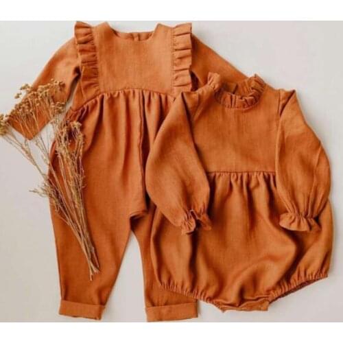 2020 Dojhonkids Baby Boy Girls Linen Cargo Pants Long Sleeves Lace Ruffle Overalls Kids Rompers Toddler One-piece Jumpsuit Pant