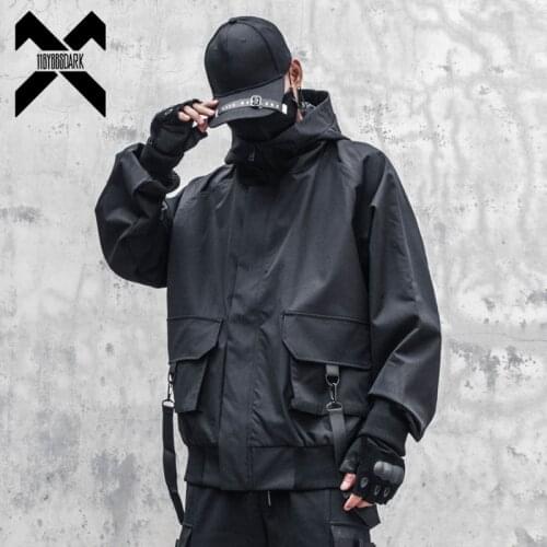 2021 Black Loose Cargo Jackets Windbreaker Streetwear Functional Hooded Jacket Fashion Autumn Coats Techwear WB297
