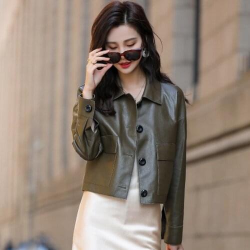 2021 Real Sheepskin Coat Short Slim Korean Style Genuine Leather Jacket Motorcycle Womens Clothing Jaqueta Feminina WPY3861