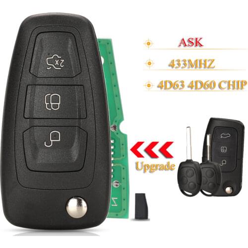 Kutery 3 Buttons Smart Remote Car Key Fob 433Mhz 4D60 4D63 Chip 5WK49986 For Ford Focus C-Max Galaxy S-Max