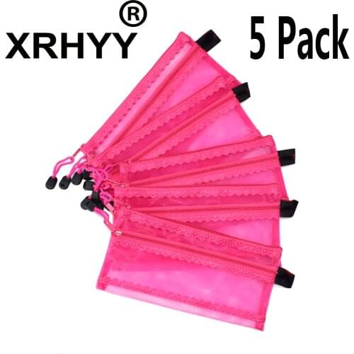 5Pcs A6 Zip Files Bags Plastic Double Layer Pen Holder Storage Pouch Paper Document Folder Bags School Student Supplies-Hot Pink