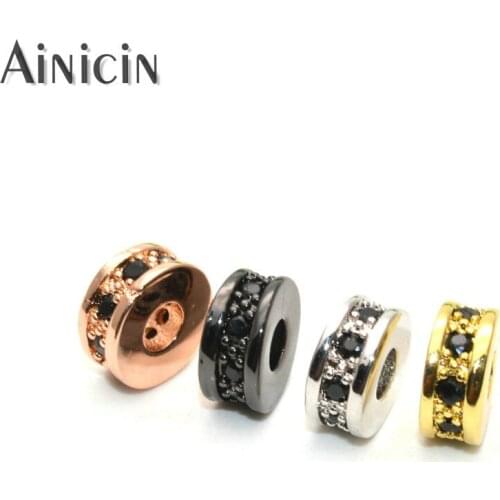 50pcs Black Rhinestone Crystal Setting 3x6mm Carriage Wheel Shape Spacer Beads 2mm Hoel For Fashion jewelry Making Findings