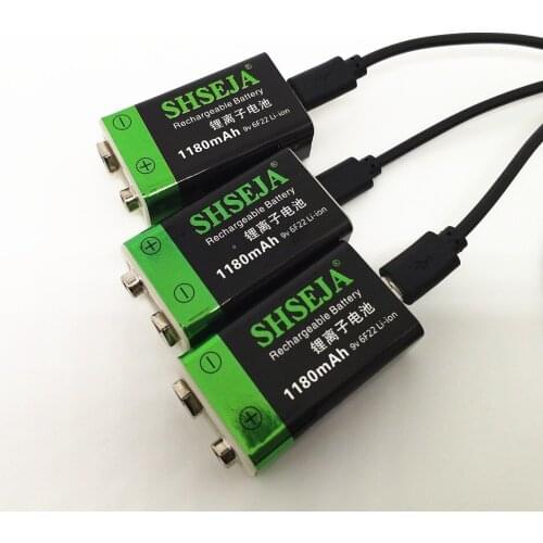 3pcs1180MAH 9v usb rechargeable battery lithium 6f22 9V li-ion batteries for multimeter Smoke alarm metal detector etc batteries