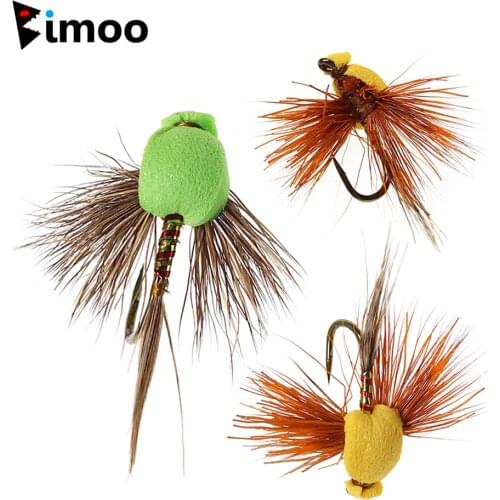 Bimoo 6PCS #12 #14 Fly Tying Natural Deer Hair Grass Foam Back Hopper Dry Flies Trout Bass Fishing Fly Floating Lure Baits Green