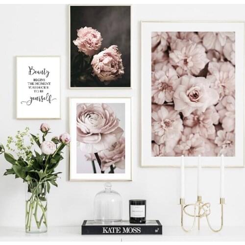 Flower canvas poster Nordic style pink peony decorative painting mural home decoration canvas painting poster art